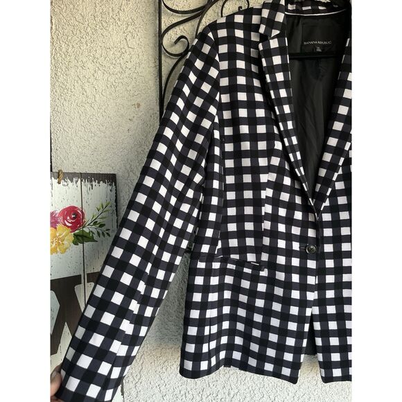 Banana RepublicGingham 1 Button Blazer - Size 14 / White/Black - Picture 8 of 13